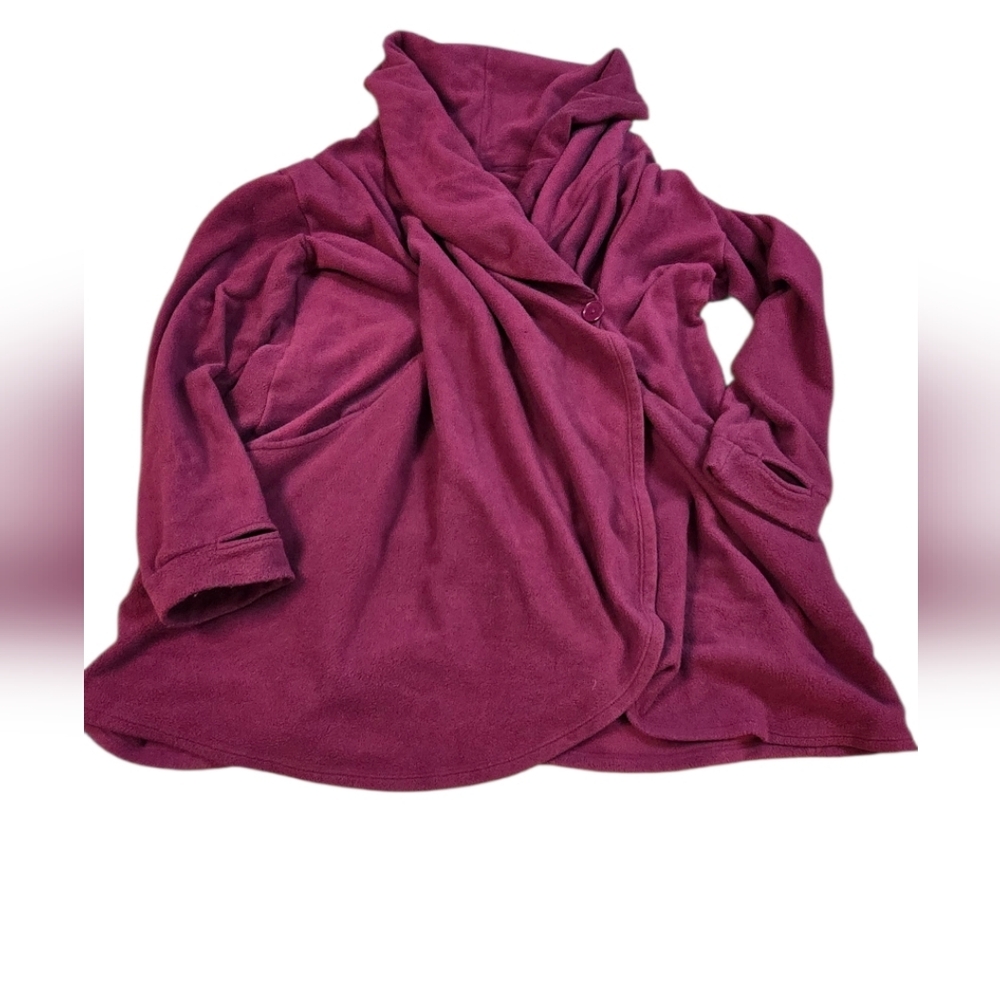 Cuddlduds Fleecewear Burgundy Cozy Open-Front Wrap Cardigan Robe Size XL i25